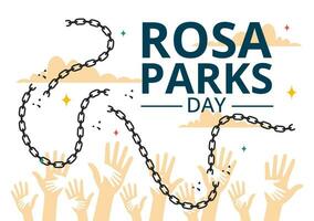 rosa parques dia vetor ilustração com a primeiro senhora do Civil direitos, algema e ônibus dentro nacional feriado celebração plano desenho animado fundo