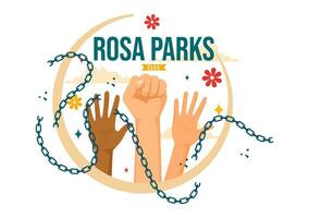 rosa parques dia vetor ilustração com a primeiro senhora do Civil direitos, algema e ônibus dentro nacional feriado celebração plano desenho animado fundo