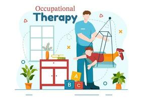 ocupacional terapia vetor ilustração com tratamento sessão em triagem desenvolvimento do pessoa e médico reabilitação dentro cuidados de saúde fundo