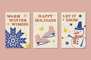 conjunto do três Natal cumprimento cartões dentro linogravura estilo vetor