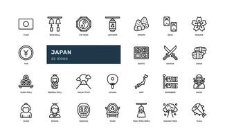 Japão cultura tradicional detalhado esboço linha ícone conjunto vetor