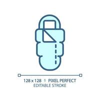 2d pixel perfeito azul dormindo saco ícone, isolado vetor, editável caminhada engrenagem fino linha ilustração. vetor