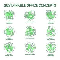 2d editável verde ícones conjunto representando sustentável escritório conceitos, isolado vetor, fino linha monocromático ilustração. vetor