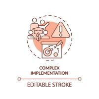 editável complexo implementação vermelho ícone conceito, isolado vetor, sustentável escritório fino linha ilustração. vetor
