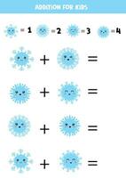 Adição para crianças com diferente fofa desenho animado azul flocos de neve. vetor