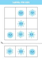 educacional sudoku jogos com fofa desenho animado azul flocos de neve. vetor