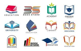 Educação livro ícones, biblioteca, loja ou dicionário vetor