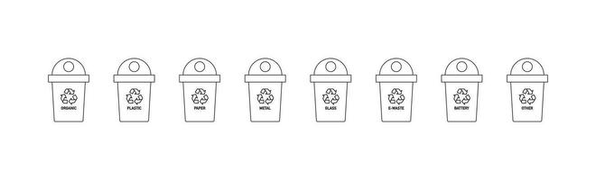 reciclando caixas para desperdício separação ícone definir. bin Lixo vetor