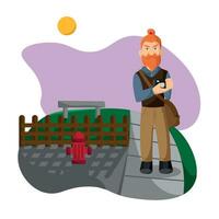 feliz hipster personagem desenho animado caminhando em uma parque vetor ilustração