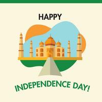 feliz Índia independência dia poster com a construção do taj mahal vetor