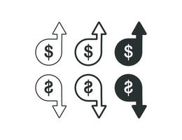 diminuir e aumentar do a dólar ícone definir. investidor ilustração símbolo. placa taxa acima e baixa vetor