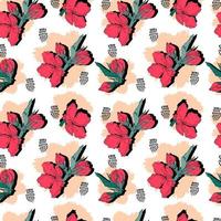 Vector seamless pattern contorno floral com folhas abertas e botões em um fundo contrastante com pontos. ilustração botânica para tecidos, têxteis, papéis de parede, papéis, planos de fundo.