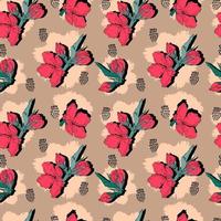 Vector seamless pattern contorno floral com folhas abertas e botões em um fundo contrastante com pontos. ilustração botânica para tecidos, têxteis, papéis de parede, papéis, planos de fundo.