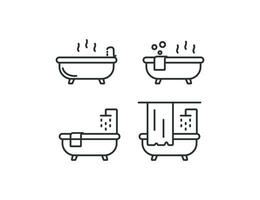 banho banheira ícone definir. chuveiro nutrição insuficiente símbolo. placa bolha banho vetor