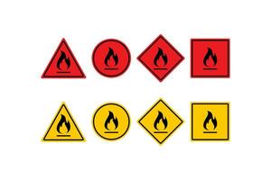 inflamável Atenção placa ícone. Perigo e fogo adesivo símbolo. placa perigo vetor plano.