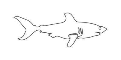 contínuo linha Tubarão ícone. animal predador símbolo. placa peixe vetor. vetor