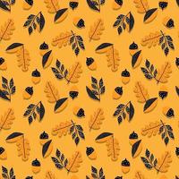 bolotas de padrão sem emenda de vetor, ramos de carvalho com ilustração amarela preta de leaves.botanical floresta. fundo, papel de parede, tecido, têxtil, embalagem, papel vetor