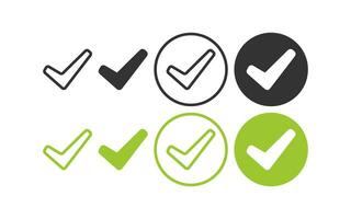 Preto e verde Verifica marca ícone. escolha sim símbolo. placa aplicativo botão vetor. vetor