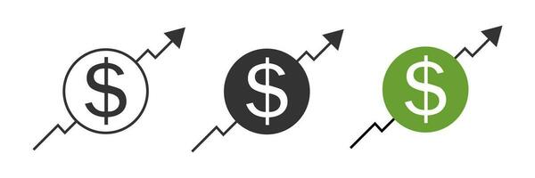 dólar com seta acima ícone. financeiro crescimento símbolo. placa comércio gráfico vetor. vetor