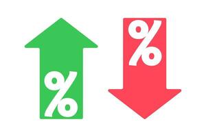 por cento com seta acima, baixa ícone. bussines símbolo. placa bancário vetor. vetor