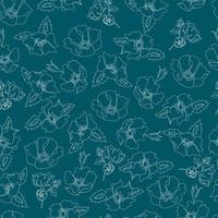 Vector seamless pattern contorno floral com folhas abertas e botões em um fundo contrastante. ilustração botânica para tecidos, têxteis, papéis de parede, papéis, planos de fundo.