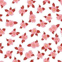 Vector seamless pattern contorno floral com folhas abertas e botões em um fundo contrastante. ilustração botânica para tecidos, têxteis, papéis de parede, papéis, planos de fundo.