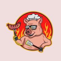 porco chef desenho animado ilustração vetorial vetor