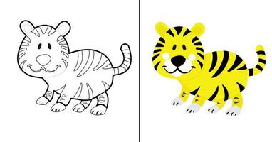 página para colorir de desenho de tigre bonito. animal, tema infantil vetor
