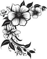 caprichoso botânico Beira Preto floral ícone elegante ébano Flor quadro, Armação vetor Projeto