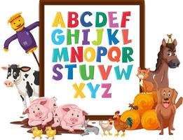 quadro do alfabeto az com animais de fazenda vetor