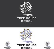 design de logotipo de casa na árvore vetor