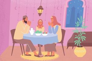 composição do ramadã da família muçulmana vetor
