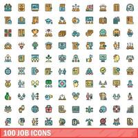 100 trabalho ícones definir, cor linha estilo vetor