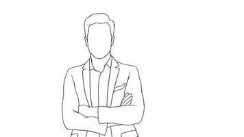 confiante homem de negocios com cruzado braços, mão desenhado estilo vetor ilustração