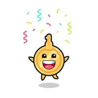 mascote chave feliz pulando para parabéns com confete colorido vetor