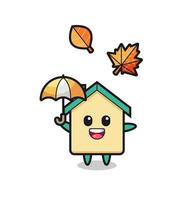 desenho da linda casa segurando um guarda-chuva no outono vetor