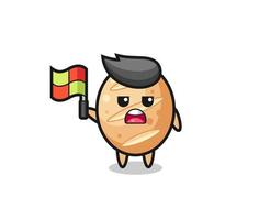 personagem de pão francês como juiz de linha levantando a bandeira vetor