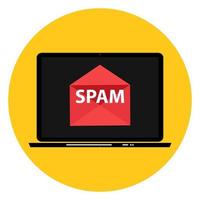 envelope com spam. janela de aviso de e-mail de spam na tela do laptop. vetor
