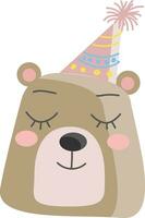 uma fofa grisalho Urso é desfrutando aniversário festa com dele festa chapéu vetor cor desenhando ou ilustração