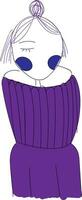 linha arte do uma cabelo curto menina dentro uma de cor roxa suéter vetor ou cor ilustração