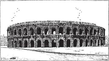 arena do nimes, dentro nimes, Languedoque-Rossilhão, França, vintage gravação vetor