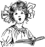 menina cantando segurando coro livro, vintage ilustração. vetor