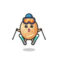 personagem mascote do pão francês como jogador de esqui vetor