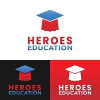 Capa de herói simples e boné de formatura para design de logotipo de educação de heróis vetor