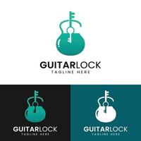 modelo de design de logotipo retro vintage de cadeado de guitarra vetor