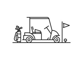 linha arte golfe ícones. carrinho, caddie bolsa, bandeira orifício conjunto vetor ilustração