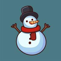 uma desenho animado boneco de neve com uma chapéu e cachecol vetor