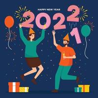 casal em contagem regressiva para comemorar o ano novo de 2022 vetor