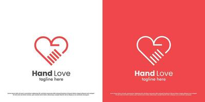 mão coração logotipo Projeto ilustração. sólido forma do mão gestos do amor e coração segurando cada de outros para uma romântico, afetuoso casal feliz caridade. moderno minimalista simples plano ícone símbolo. vetor