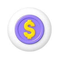 roxa ouro dólar moeda ícone em branco volta botões. 3d vetor ilustração.